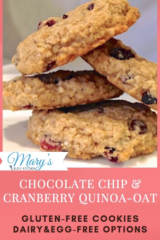 Chewy chocolate chip & cranberry quinoa oat cookies