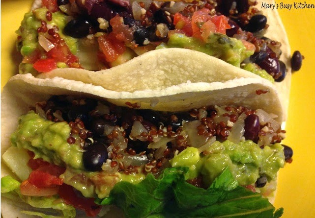 tri-colored quinoa and bean tacos