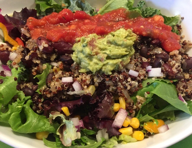 tri-colored quinoa and bean taco salad