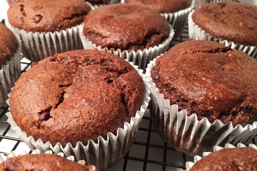 Healthy, low-fat double chocolate and pumpkin muffins