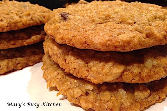 Allergy-friendly chewy oat and chocolate chip cookies with coconut