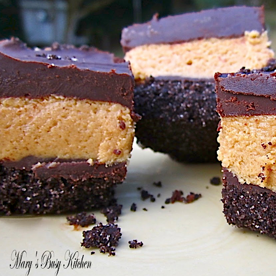 Double Chocolate Peanut Butter Bars  ~ A three layered sensation!