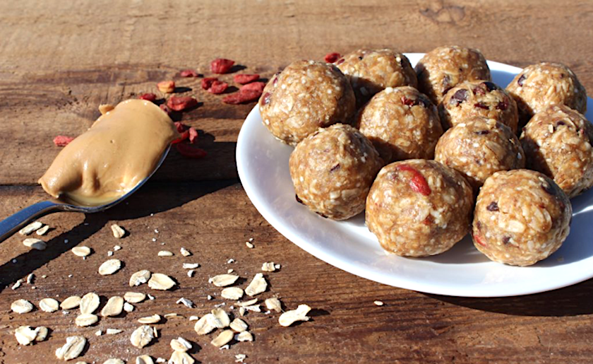 energy balls with cacao nibs and goji berries