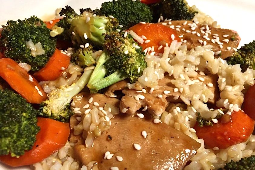 quick and easy gluten-free sheet pan dinner with teriyaki chicken