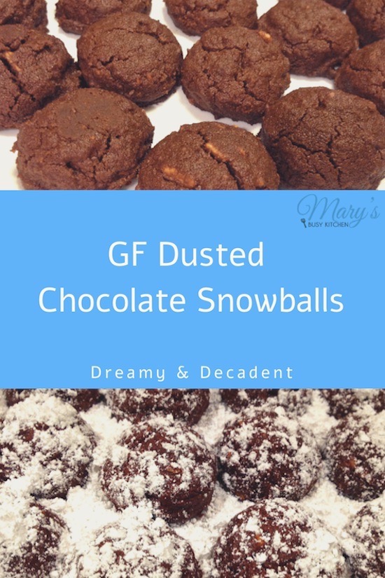 GF chocolate powdered sugar cookies that melt in your mouth. vegan option too