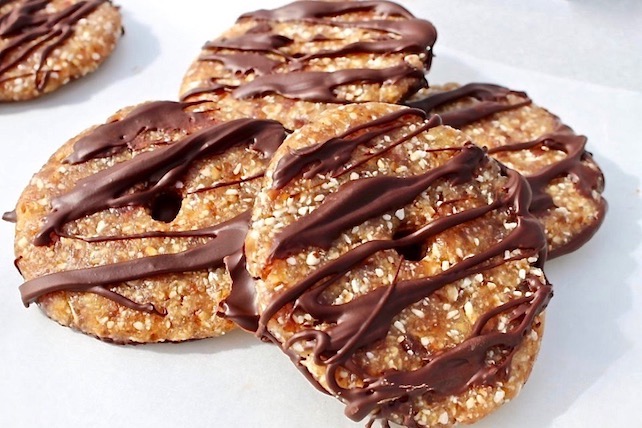 coconut and date cookie with chocolate drizzle