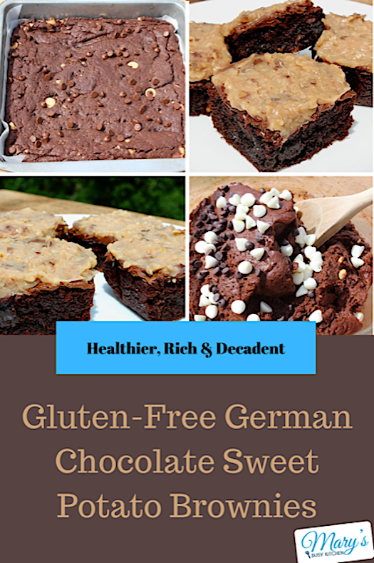 Quick and easy gluten free German Chocolate Sweet Potato Brownies