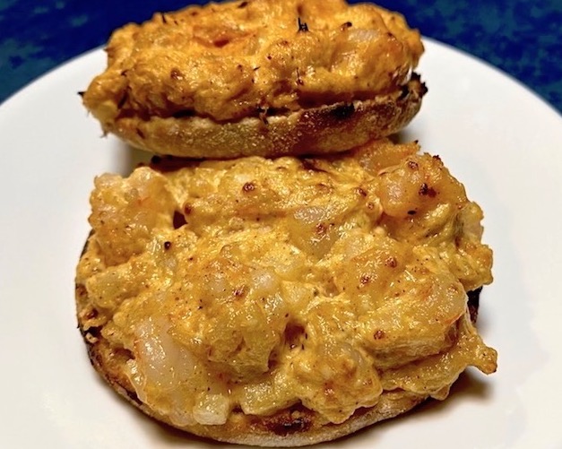 hot open face crab and shrimp sandwiches