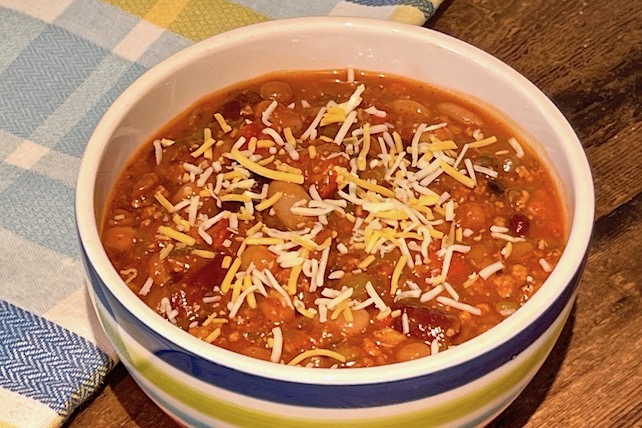Healthy and hearty blended bean chili with ground turkey