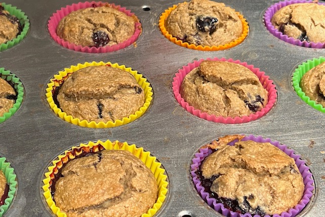 gluten-free with a vegan option, low-fat banana blueberry muffins