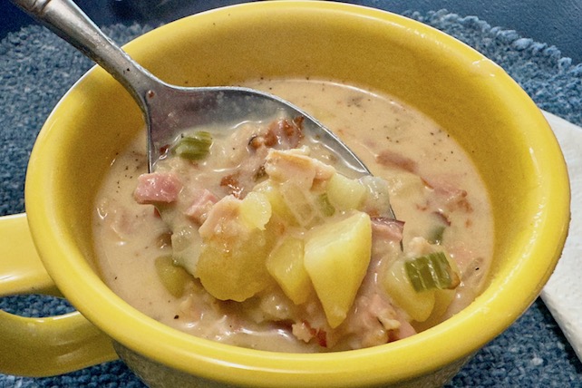 clam and ham chowder, gluten and lactose-free