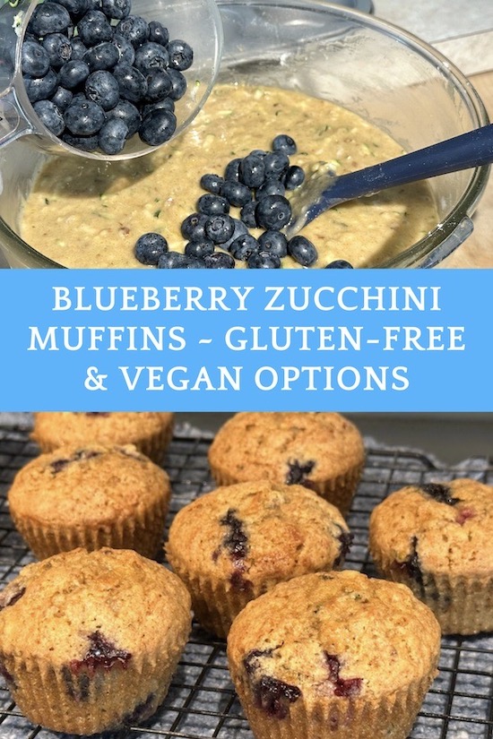 blueberry zucchini muffins with gluten-free and vegan options