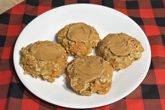 easy dog treats with shredded carrots, oats, and applesauce