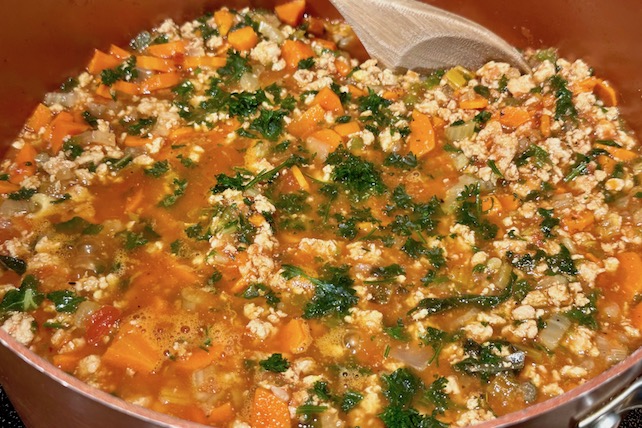 grain-free Low FODMAP soup with ground turkey and vegetables