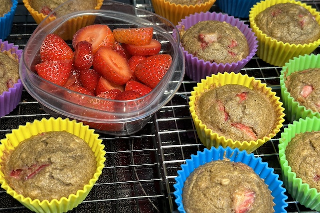 gluten-free fruity oat muffins with strawberries