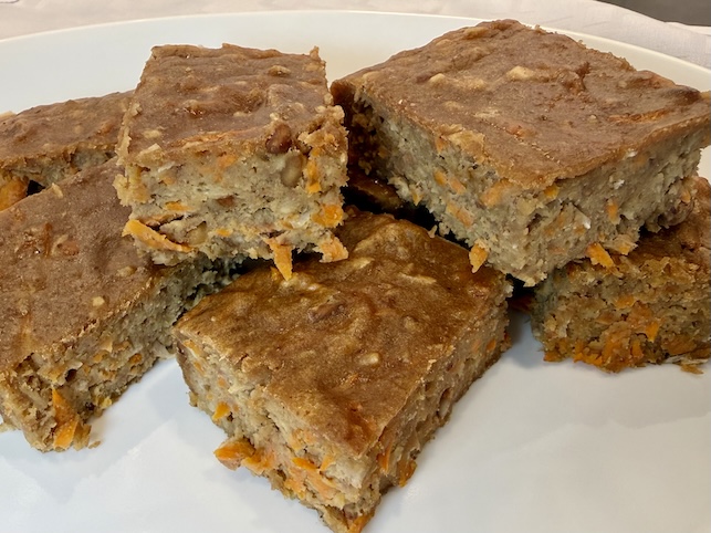 protein rich carrot breakfast bars, no sugar added.