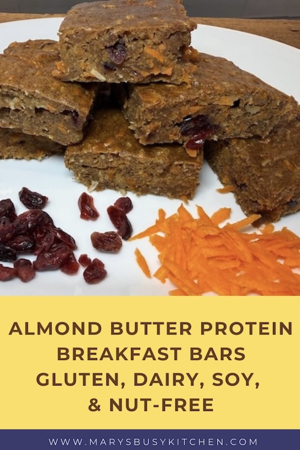 almond butter protein breakfast bars, gluten, dairy, soy, and nut-free